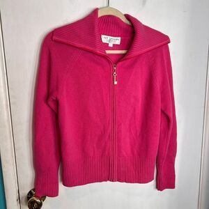 ST JOHN COLLECTION Rose Pink Cashmere Zip Front Cardigan Sweater P Medium